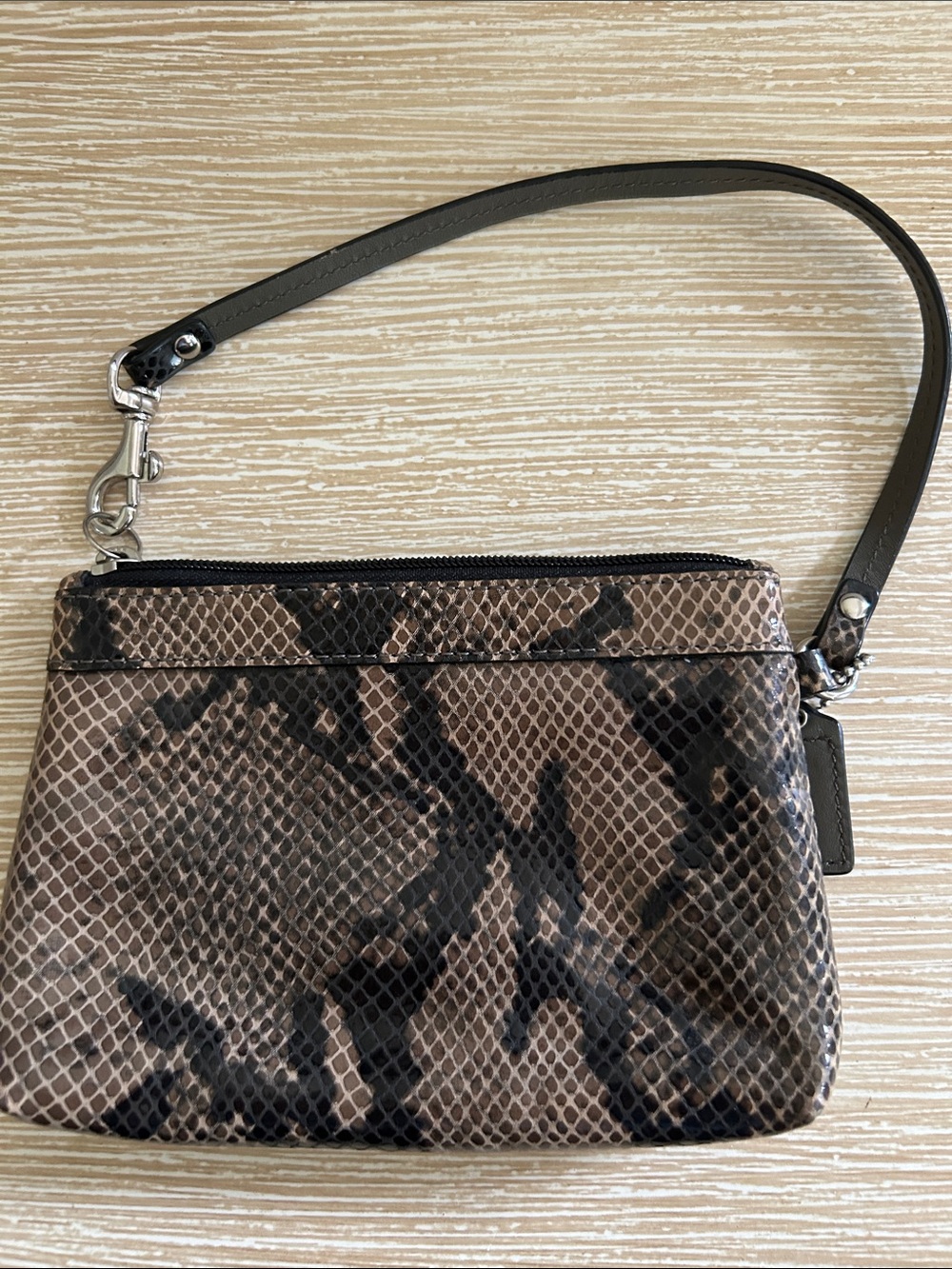 Coach Brown Snakeskin-Print Wristlet with Black Accents - Picture 7 of 7